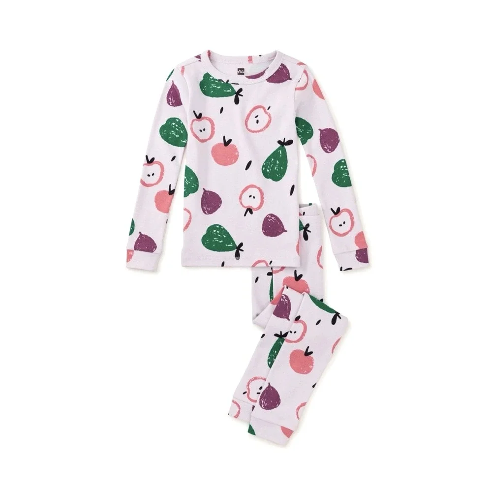 NEW! Tea Collection Good Night Pajama Set Fall Fruits Apples Pink SZ 2T